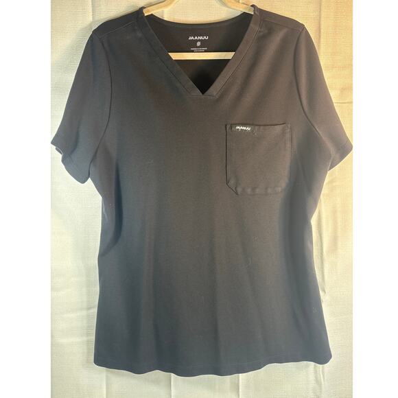 Jaanuu XL V Neck Black scrub top with chest pocket women's - Picture 1 of 6